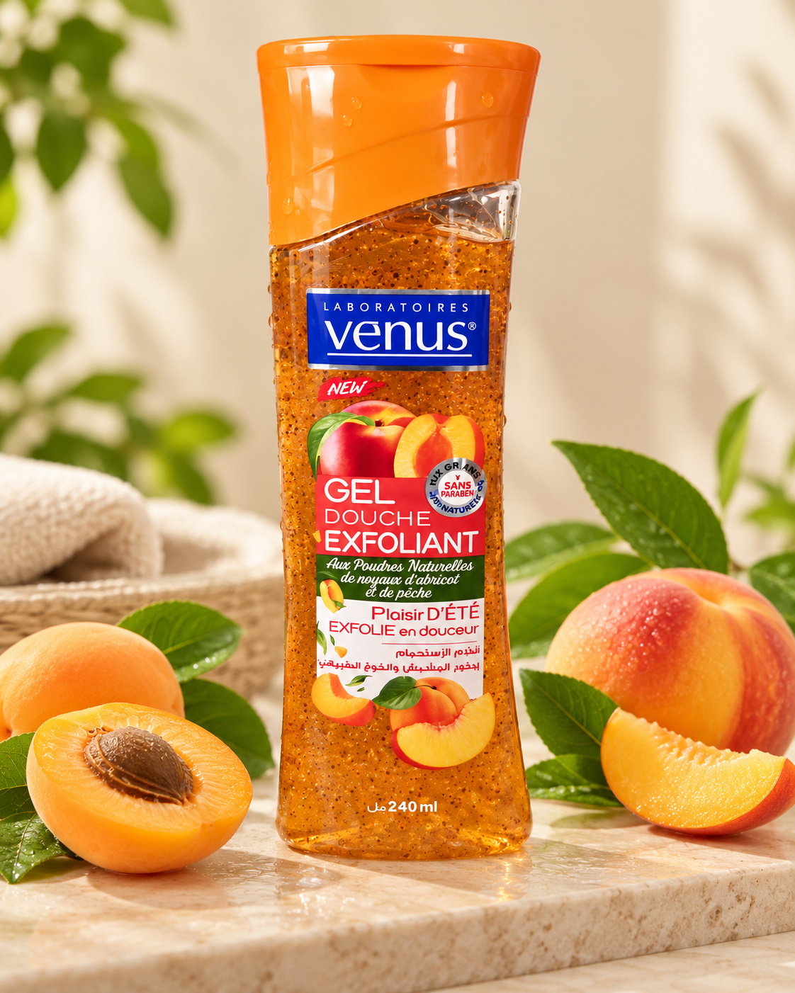 Vénus – Gel douche exfoliant Abricot & Pêche Plaisir d'été – 240 ml