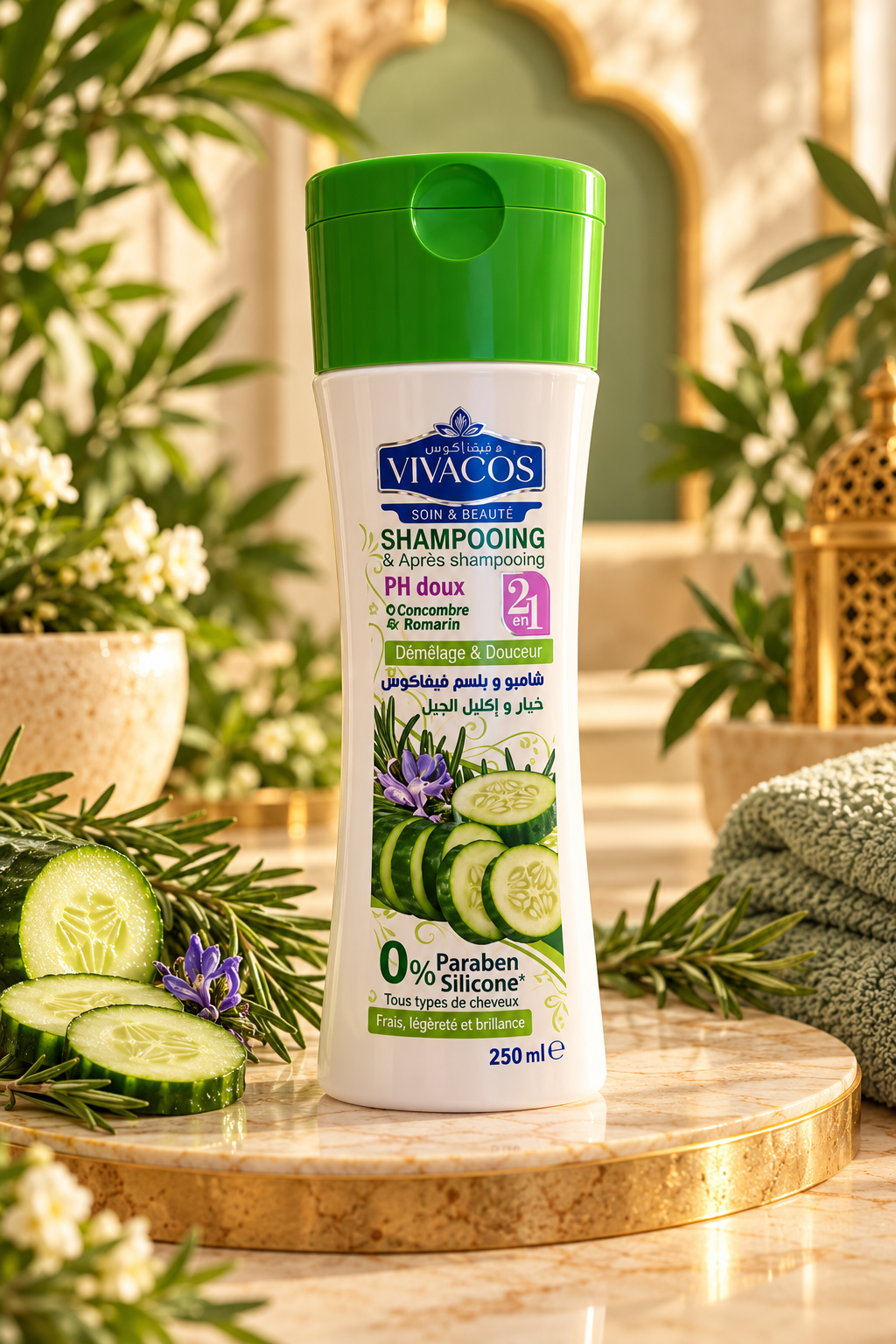 Vivacos – Shampoing & Après-shampoing 2 en 1 Concombre & Romarin – 250 ml