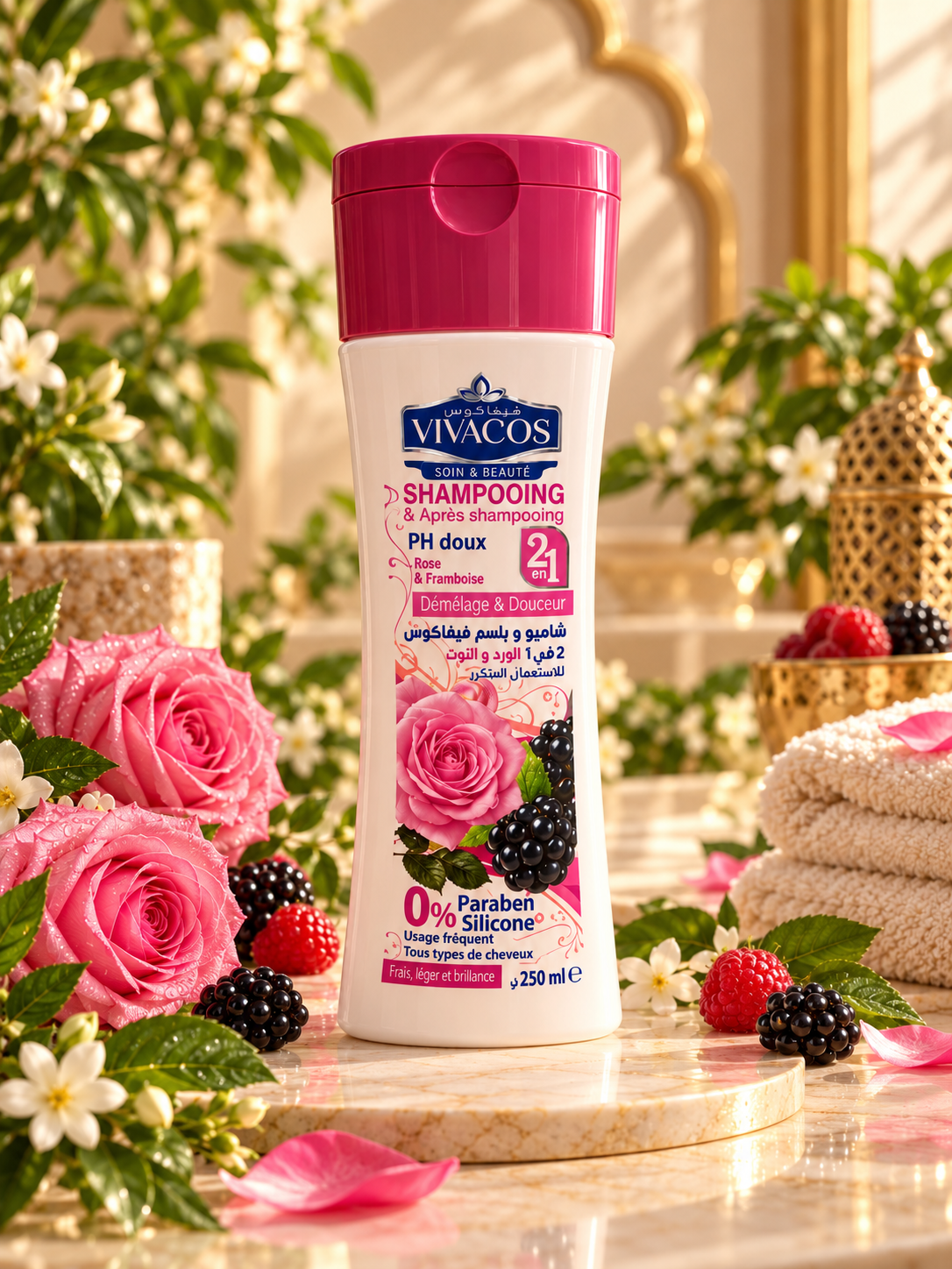 Vivacos – Shampoing & Après-shampoing 2 en 1 Rose & Framboise – 250 ml